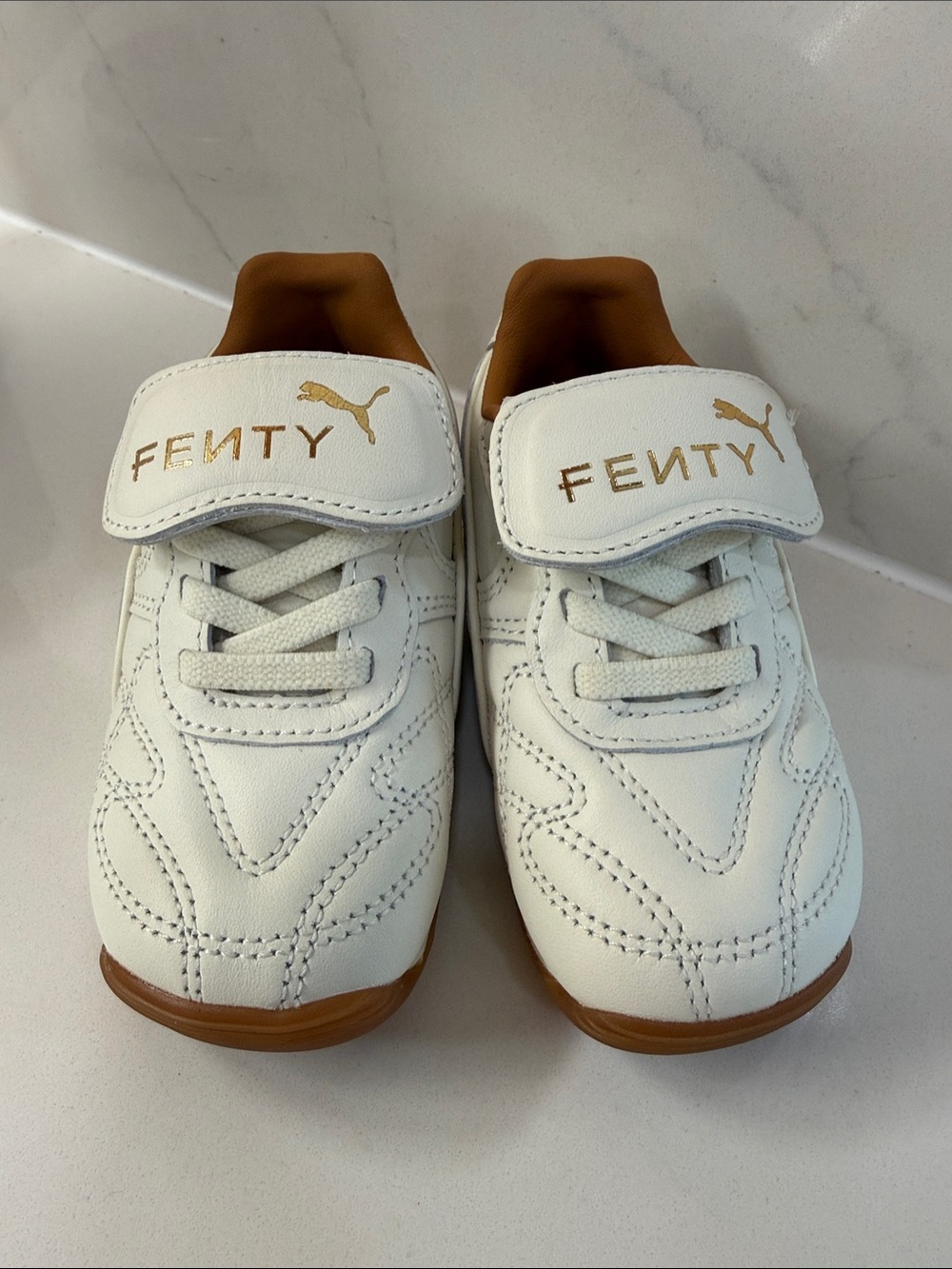 Fenty Beauty White Kids Sneakers with Brown Accents size 6C toddler
